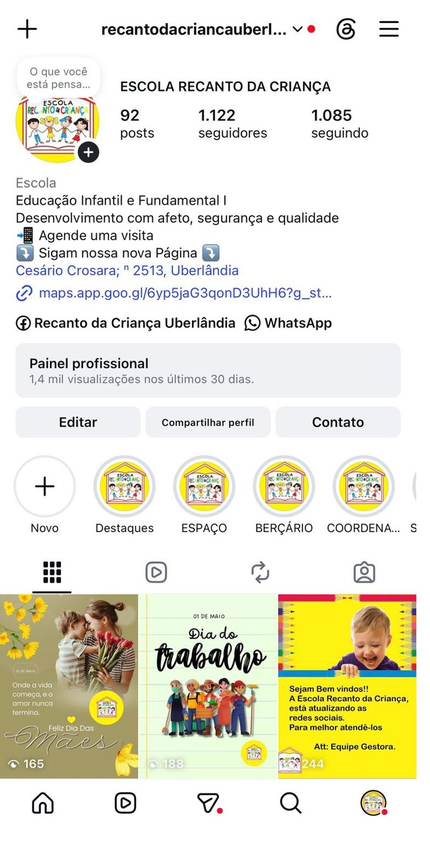 Escola Recanto da Criança — Instagram gerido pela Broadway Mídia