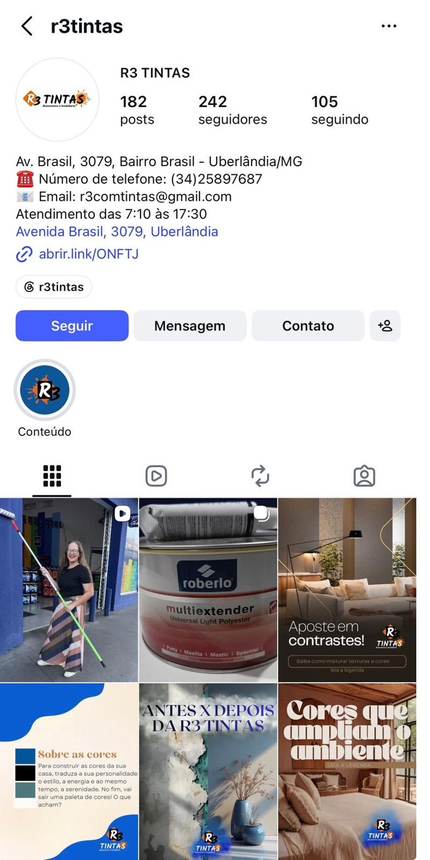 R3 Tintas Uberlândia — Instagram gerido pela Broadway Mídia