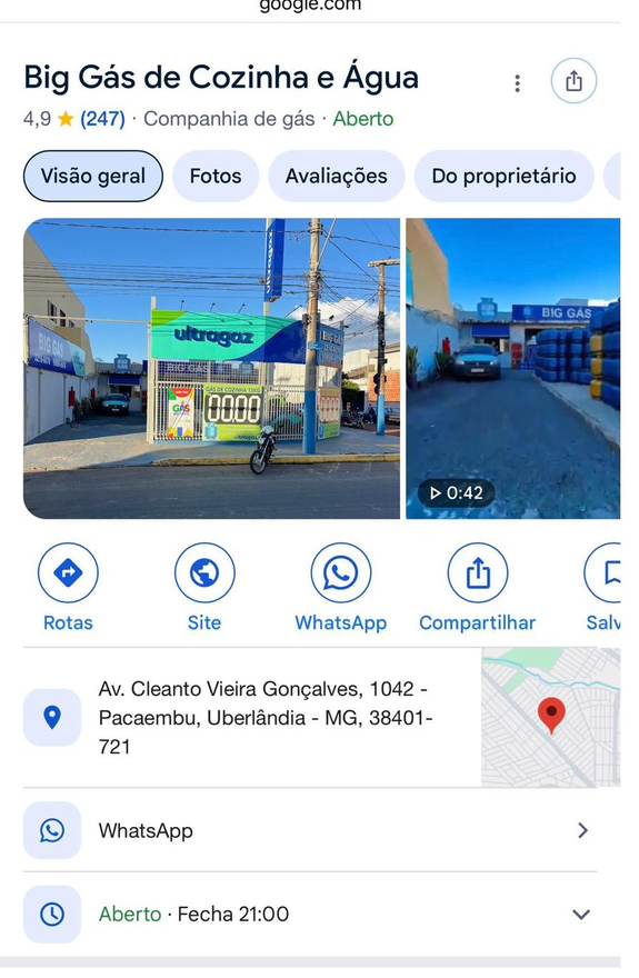 Big Gás — 4,9★ com 247 avaliações no Google